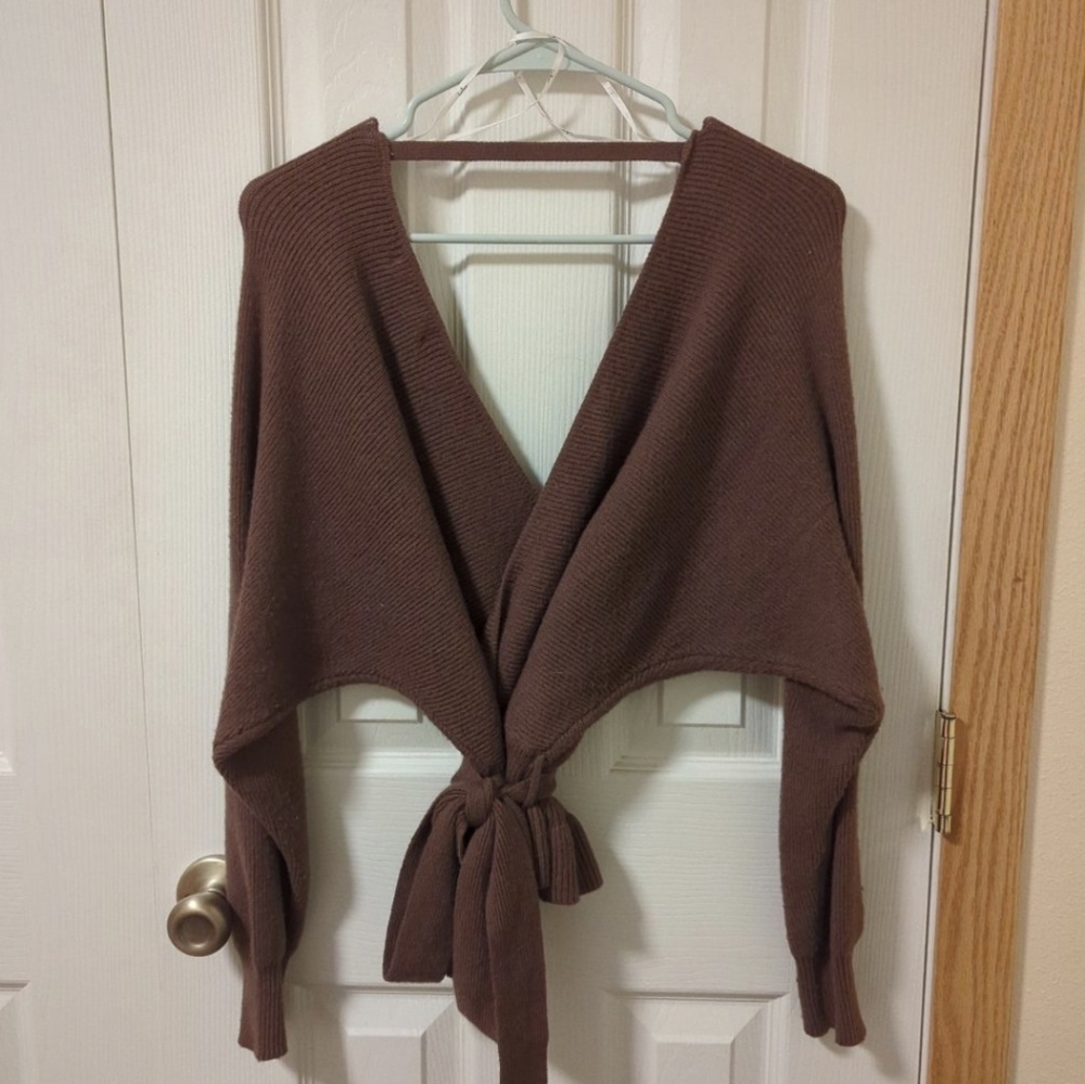 Brown Backless Sweater with Sash Belt from Lulu's